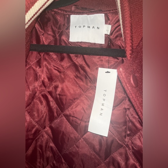 Top Man Burgundy Bomber Varsity Jacket - Picture 7 of 15